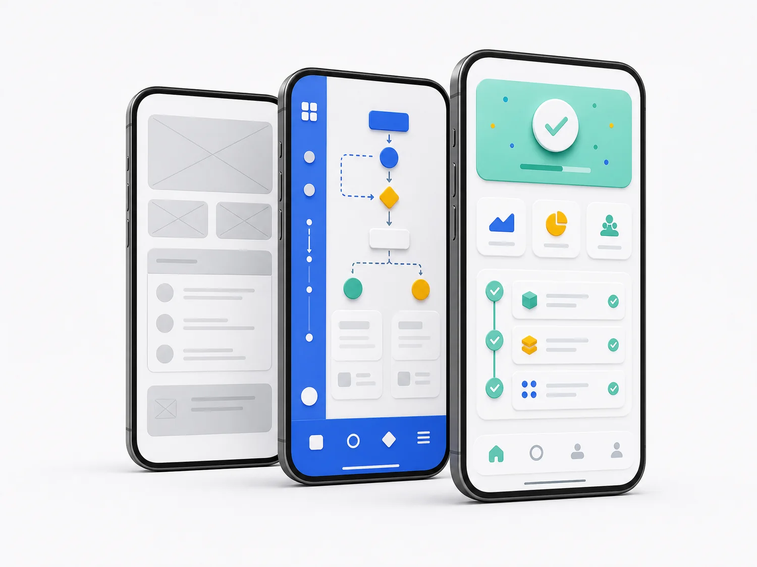Three levels of a mobile product prototype